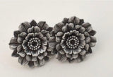 Fun Vintage Flower Screw On / Back Earrings in Black & White Signed Japan