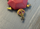 Beautiful Vintagee Turtle Pendant Gold Tone, Pink Rhinestone Eyes, & Pink Shell