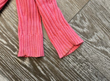 Le Tigre Sz M The Classic Pink Vintage V-Neck Argyle Sweater Gray & White Stripe Trim