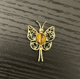 Beautiful Sarah Coventry Vintage Brooch Butterfly w Tiger Eye Scarab Rare
