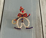 Fun Loving Clown! Rhinestone Vintage Brooch Red White & Blue Stones