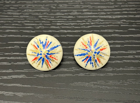 Avon Vintage Pierced Earrings Fireworks Red White Blue Gold