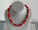 Napier Fabulous Vintage Beaded Necklace Red & Gold Tone Beads Pat #