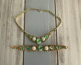 Vintage Necklace & Bracelet Jewelry Set Fleck & Moonglow Cabochons & Rhinestones