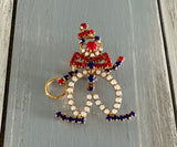 Fun Loving Clown! Rhinestone Vintage Brooch Red White & Blue Stones