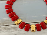 Amazing Vintage Napier Statement Necklace w Red & Gold Tone Links PAT#