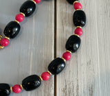 Fantastic Vintage Beaded Necklace w Black Pink & Gold Tone Beads