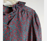 Bethany Fabulous Vintage Blouse Sz M (?) Burgundy w Teal Polka Dot Button Down