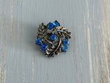 So Beautiful Blue Rhinestone Pewter Vintage Brooch. Lots of Sparkle!!