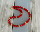 Napier Fabulous Vintage Beaded Necklace Red & Gold Tone Beads Pat #