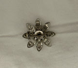 Lovely Little Silver Tone Flower Brooch w Super Sparkly Rhinestone Center