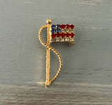 Spectacular Vintage Brooch The American Flag Gold Tone w Dazzling Rhinestones