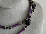 Fantastic Vintage Beaded Longer Necklace w Marbled Purple Beads