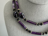 Fantastic Vintage Beaded Longer Necklace w Marbled Purple Beads