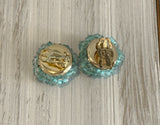 Beautiful Vintage Beaded Cluster Clip On Earrings w Lt Blue Beads Signed Japan