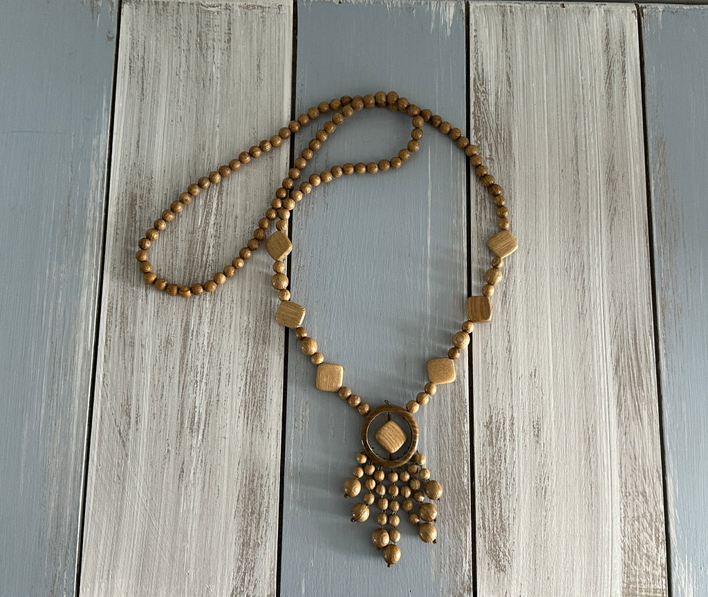 Groovy Vintage Beaded Necklace w Cool Wooden Beads
