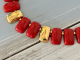 Amazing Vintage Napier Statement Necklace w Red & Gold Tone Links PAT#