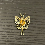 Beautiful Sarah Coventry Vintage Brooch Butterfly w Tiger Eye Scarab Rare