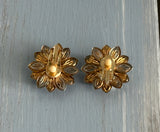 Beautiful Vintage Clip On Earrings Black Enamel Faux Pearls 3D Flowers