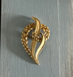 Magnificent Vintage Crown Trifari Brooch Brushed Gold Tone Leaves Design