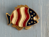 Newpro Vintage Patriotic Fish Brooch Red White & Blue Enamel Rhinestone Eye