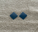 Fun Vintage Blue Enamel Diamond Shape Metal Pierced Earrings