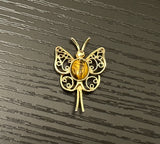 Beautiful Sarah Coventry Vintage Brooch Butterfly w Tiger Eye Scarab Rare