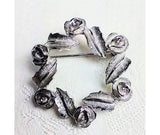 Sarah Coventry Vintage "Antique Rose" Silver Tone Rose Circle Brooch