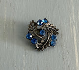 So Beautiful Blue Rhinestone Pewter Vintage Brooch. Lots of Sparkle!!