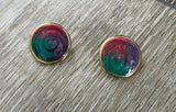 So Cute Vintage Pierced Earrings w Pinks Purples Greens Swirl Enamel