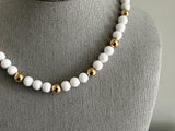 Napier Fabulous Vintage Beaded Necklace White & Gold Tone Beads