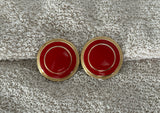 Retro Fantastic Vintage Clip On Earrings Gold Tone & Red Enamel