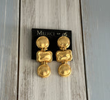 Medici Vintage Statement Clip On Earrings Big Bold Matte Gold Tone Drops