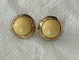 Super Cute Vintage Clip On Earrings Gold Tone Framed Yellow Cabochons