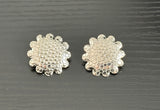 Vintage Silver Tone Textured Metal Flower Pierced Earrings