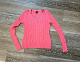 Le Tigre Sz M The Classic Pink Vintage V-Neck Argyle Sweater Gray & White Stripe Trim