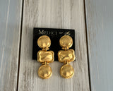 Medici Vintage Statement Clip On Earrings Big Bold Matte Gold Tone Drops