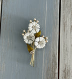 Magnificent Floral Brooch Signed Coro Enamel Rhinestones & Faux Pearls