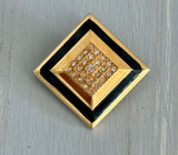 Vintage Sarah Coventry Brooch Gold Tone Black Enamel & Sparkly Rhinestones