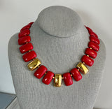 Amazing Vintage Napier Statement Necklace w Red & Gold Tone Links PAT#