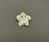Little Sparkly Vintage Flower Brooch Pin w Green & AB Rhinestones