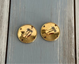 Fabulous Vintage Clip On Earrings Shiny Gold Tone Metal Buttons w Raised Design