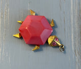 Beautiful Vintagee Turtle Pendant Gold Tone, Pink Rhinestone Eyes, & Pink Shell