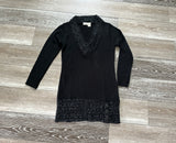 Allison Brittney Sz L Vintage Black Sweater Dress W Metallic Silver Details