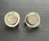 Fabulous Vintage Clip On Earrings Silver Tone Metal Mother of Pearl Centers