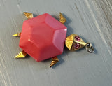 Beautiful Vintagee Turtle Pendant Gold Tone, Pink Rhinestone Eyes, & Pink Shell