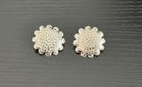 Vintage Silver Tone Textured Metal Flower Pierced Earrings