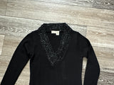 Allison Brittney Sz L Vintage Black Sweater Dress W Metallic Silver Details