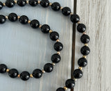 Fantastic Vintage Beaded Necklace w Black & Gold Tone Beads