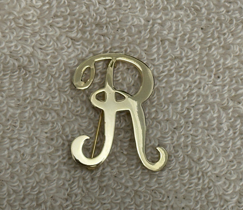 R is for Radiant!  Vintage Initial Brooch Pin Shiny Gold Tone Metal